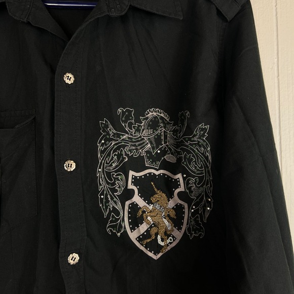El General Mens Black Button Down Shirt Embroidered Crest Military Long Sleeve M - Picture 2 of 10